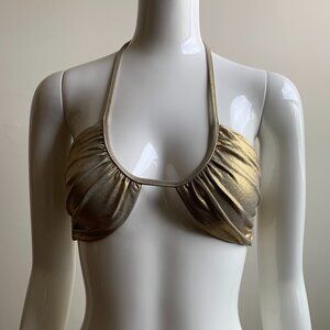 Sauvage Luxury gold foil twist ruched bandeau bikini top